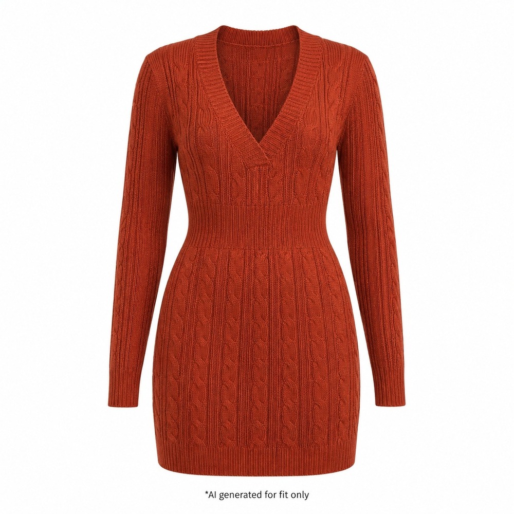 Cable‎ Knit Fit Flare V Neck Mini Sweater Dress Women S Red NWOT